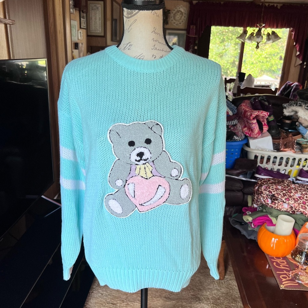 Vintage Teddy Bear Sweater Bear Heart J. J. Fargo Crew Neck 90's.